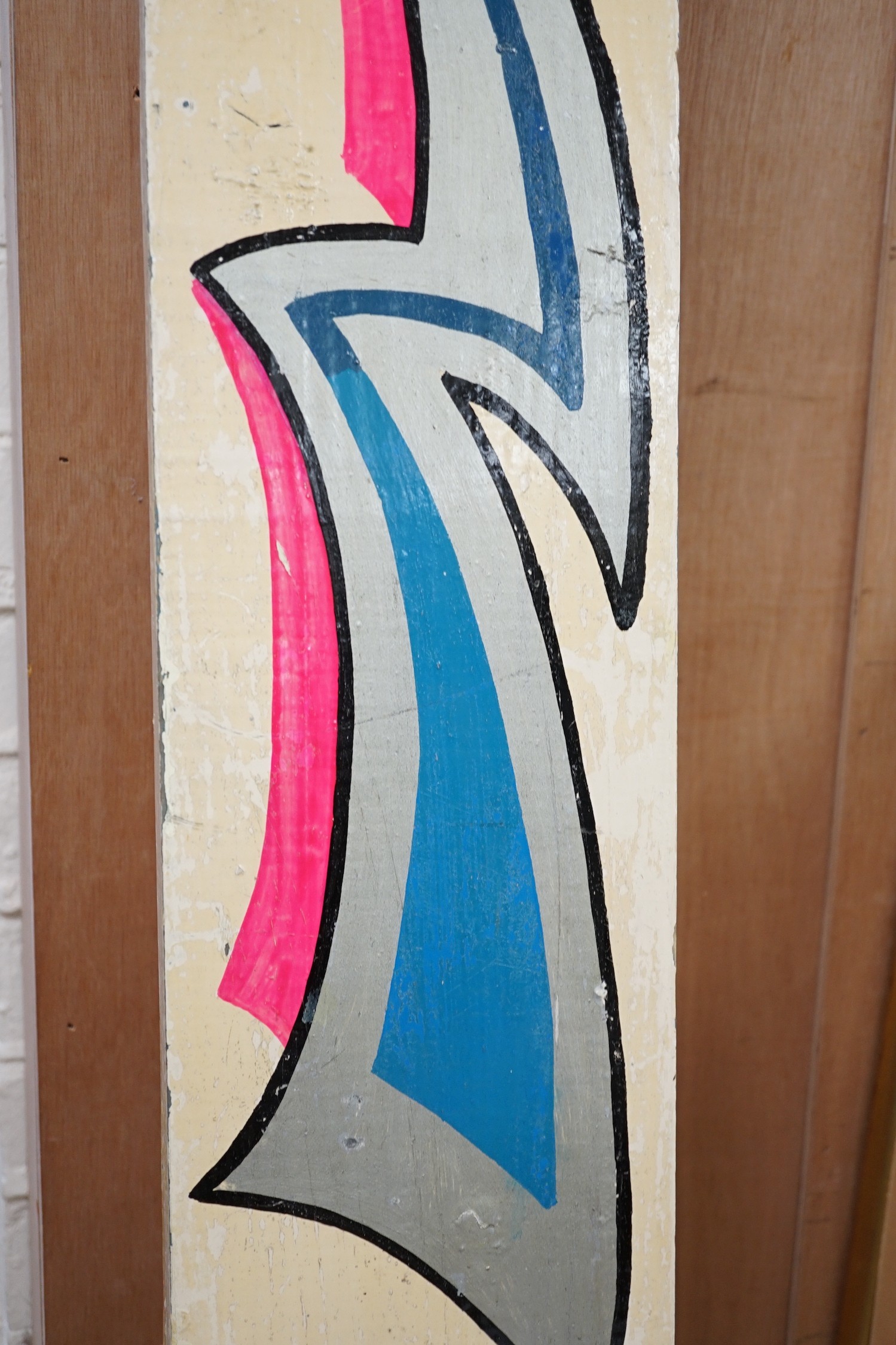 A pair of painted wood showground panels 199 x 26.5cm